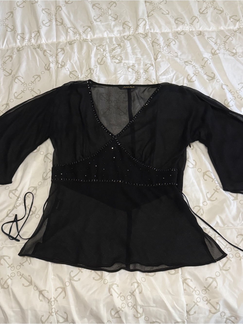 Women's Black Sheer V-Neck Embellished Tunic by Alyn Paige